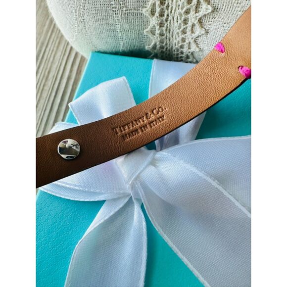 Return To Tiffany & Co Fuchsia Narrow Leather Bracelet, S/M, Silver - Picture 5 of 7